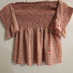 Elegant Smocked Off-Shoulder Blouse - Floral Peach